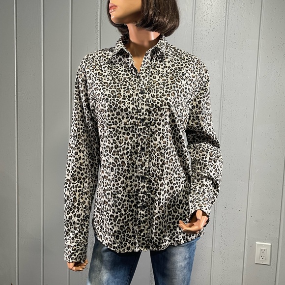 *Lars Amadeus Women's Leopard Print Button Down Shirt Sz M - Picture 4 of 12